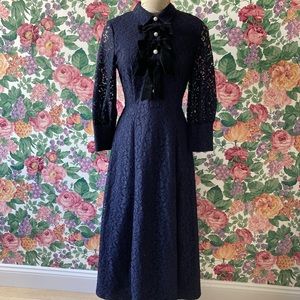 Halogen x Atlantic pacific bow lace midi dress